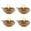 Frienemy Presents Diwali Handcrafted Brass Metal Indian Pooja Oil Lamp Diyas with Engraved Art (3 X 3 X 1.5 Inch, Lotus Flower Design) Pack of 2#Frienemy-512 view 2