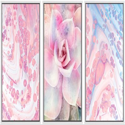 SIGNWIN Canvas Print Wall Art Set Pink & Blue Neon Acid Collage with Rose Nature Wilderness Mixed Media Modern Rustic Scenic Colorful for Living Room, Bedroom, Office - 16"x24"x3 White