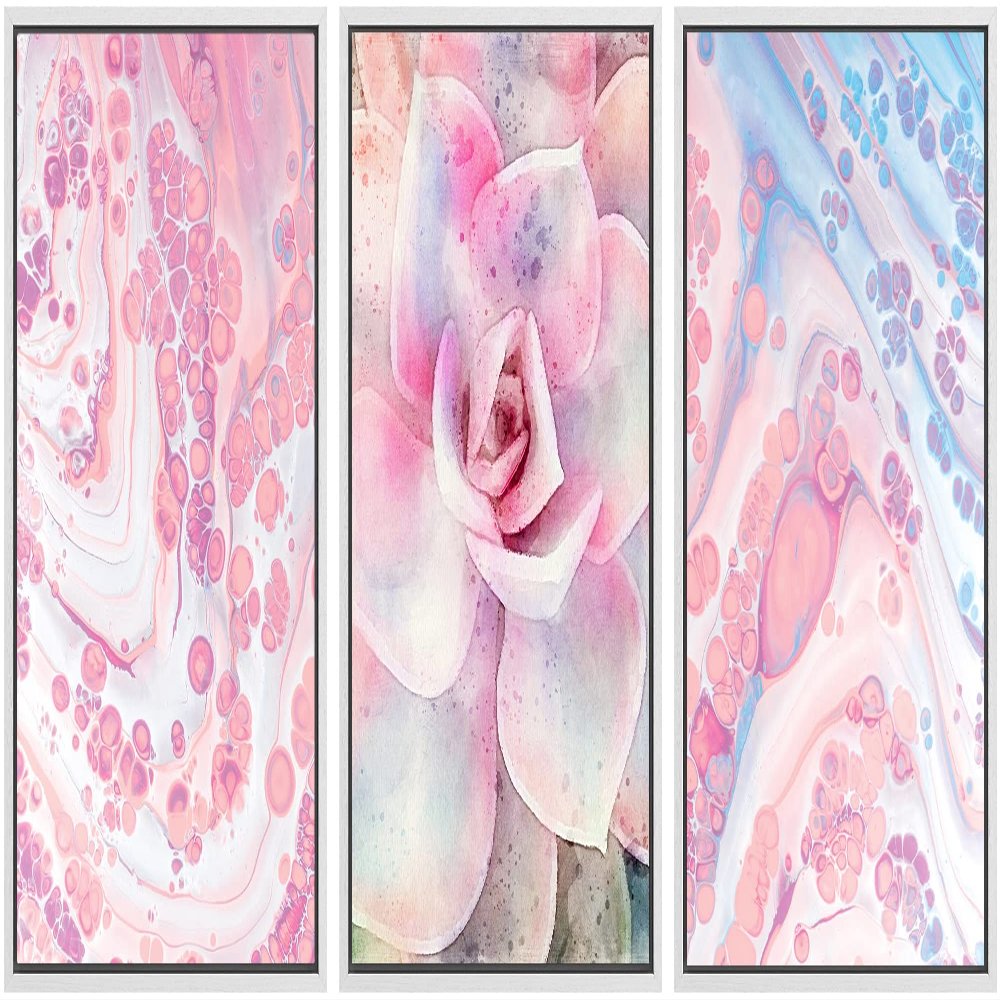 SIGNWIN Canvas Print Wall Art Set Pink & Blue Neon Acid Collage with Rose Nature Wilderness Mixed Media Modern Rustic Scenic Colorful for Living Room, Bedroom, Office - 16"x24"x3 White