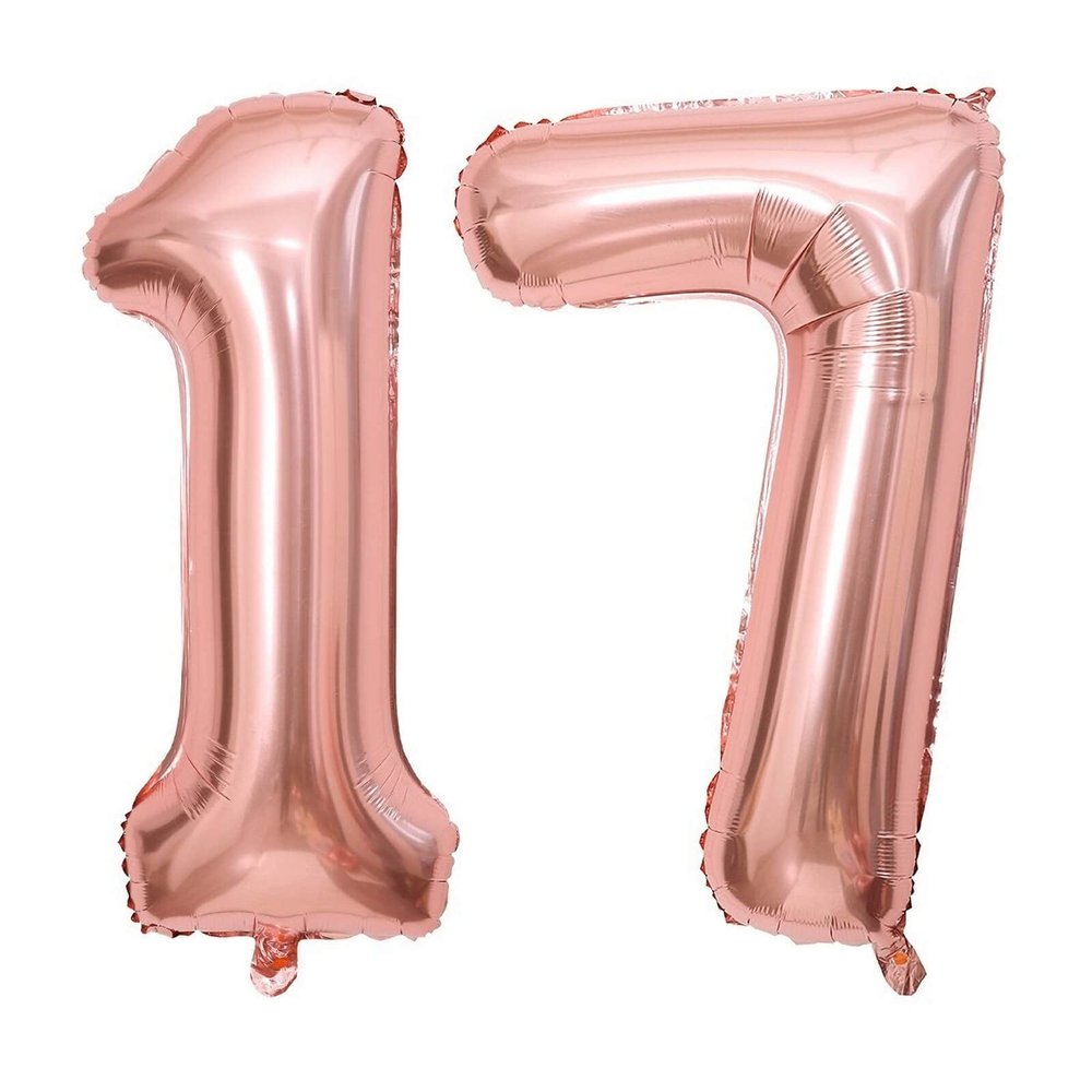 40 Inch Rose Gold 17 Number Balloons Giant 17 Balloons Rose Gold Birthday 17 Balloons 17th Birthday Anniversary Party Decorations Supplies