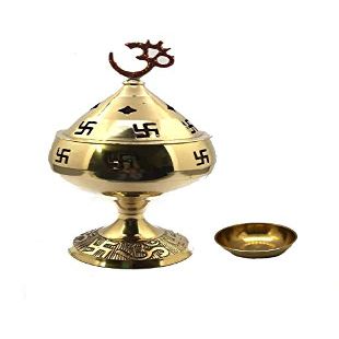 Frienemy Presents Brass Akhand Jyoti Diya Om Swastic Stand with Cover Oil Lamp for Temple, Home & Office Dcor 16 Cm with Tika Katori- Brass Material #Frienemy-525