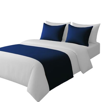 100% Egyptian Cotton Bed Runner Navy Solid Twin Size (70x20) 5 Piece Decorative Bed Scarf for Bedroom Hotel Wedding Room with 4 Pillow Shame