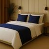 100% Egyptian Cotton Bed Runner Navy Solid Twin Size (70x20) 5 Piece Decorative Bed Scarf for Bedroom Hotel Wedding Room with 4 Pillow Shame view 2