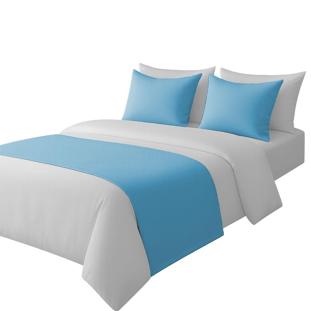 100% Egyptian Cotton Bed Runner Light Blue Solid California King Size (108x20) 1 Piece Decorative Bed Scarf for Bedroom Hotel Wedding Room