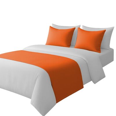 100% Egyptian Cotton Bed Runner Orange Solid Queen Size (88x20) 3 Piece Decorative Bed Scarf for Bedroom Hotel Wedding Room with 2 Pillow Shame