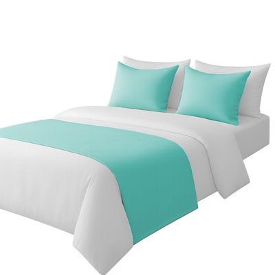 100% Egyptian Cotton Bed Runner Aqua Solid Queen Size (88x20) 5 Piece Decorative Bed Scarf for Bedroom Hotel Wedding Room with 4 Pillow Shame