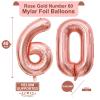 40 Inch Rose Gold 60 Number Balloons Giant Jumbo Huge 60 Foil Mylar Helium Number Digital Balloons Rose Gold Birthday Mylar Digital Balloons 60 Birthday Party 60th Anniversary Events Party Decorations view 2