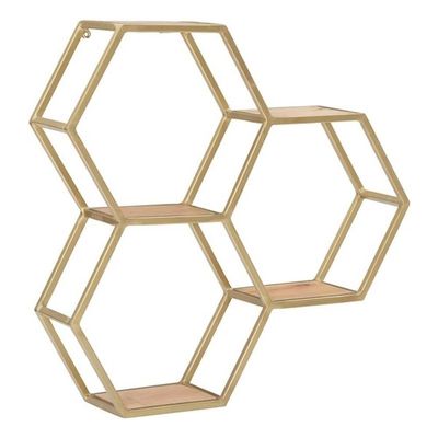 Powell Linon Josia Iron and Wood Wall Storage and Display Shelves in Gold