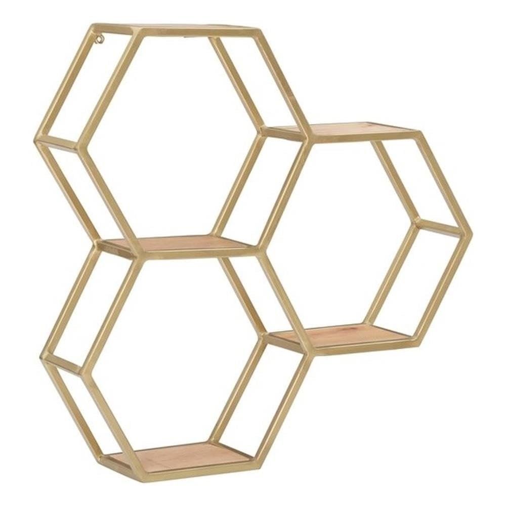 Powell Linon Josia Iron and Wood Wall Storage and Display Shelves in Gold