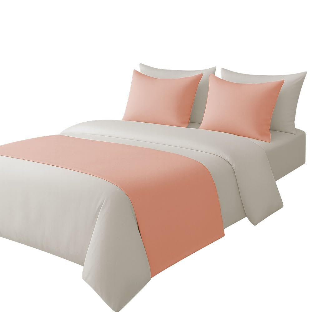 100% Egyptian Cotton Bed Runner Peach Solid California King Size (108x20) 5 Piece Decorative Bed Scarf for Bedroom Hotel Wedding Room with 4 Pillow Shame