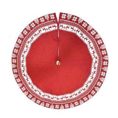 ZHENYANG CAREG Large Christmas Tree Skirt 48-Inch Knitted Red and White Snowflake Deer Pattern Christmas Tree Apron Suitable Compatible with Family Gatheri (Color : Red)