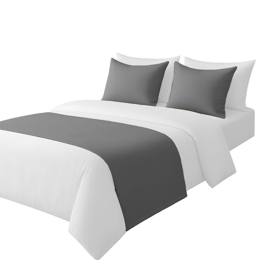 100% Egyptian Cotton Bed Runner Grey Solid King Size (102x20) 3 Piece Decorative Bed Scarf for Bedroom Hotel Wedding Room with 2 Pillow Shame
