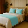100% Egyptian Cotton Bed Runner Aqua Solid Queen Size (88x20) 3 Piece Decorative Bed Scarf for Bedroom Hotel Wedding Room with 2 Pillow Shame view 2
