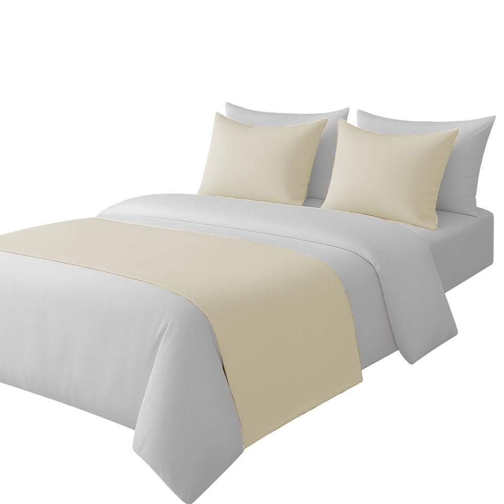 100% Egyptian Cotton Bed Runner Ivory Solid King Size (102x20) 5 Piece Decorative Bed Scarf for Bedroom Hotel Wedding Room with 4 Pillow Shame