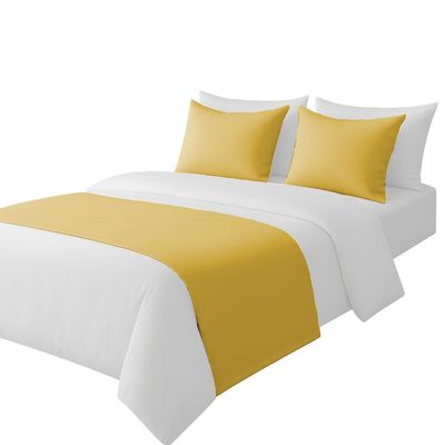 100% Egyptian Cotton Bed Runner Gold Solid Twin Size (70x20) 5 Piece Decorative Bed Scarf for Bedroom Hotel Wedding Room with 4 Pillow Shame