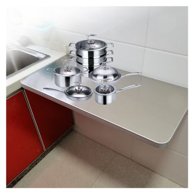 AYLYHD Folding Wall-Mounted Drop-Leaf Table, 304 Stainless Steel Kitchen Dining Table, Durable Wall-Mounted Tables Computer Desk Furniture (Color : Silver, Size : 50x30cm/19.69x11.81in)