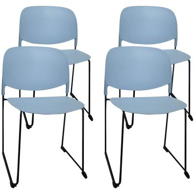 Hline Living Modern Dining Chair Set of 4, Mid Century Nordic Style Side Chairs with Backrest and Sturdy Metal Legs, for Indoor Outdoor, Kitchen, Living, Dining Room, Bedroom, Conference, Baby Blue