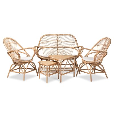 bali & pari Jayden Modern Bohemian Natural Rattan 5-Piece Living Room Set