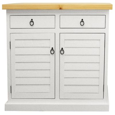 American Heartland 32116WHPT Rustic Shutter Door Kitchen Island in Bright White with Pine Top