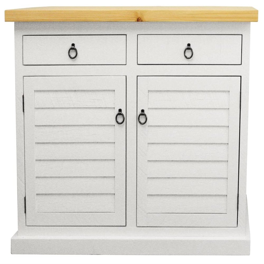 American Heartland 32116WHPT Rustic Shutter Door Kitchen Island in Bright White with Pine Top