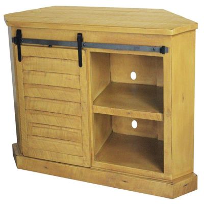 Rustic Quaint Shutter Corner TV Stand in Rustic Yellow