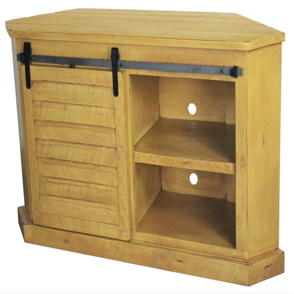 Rustic Quaint Shutter Corner TV Stand in Rustic Yellow
