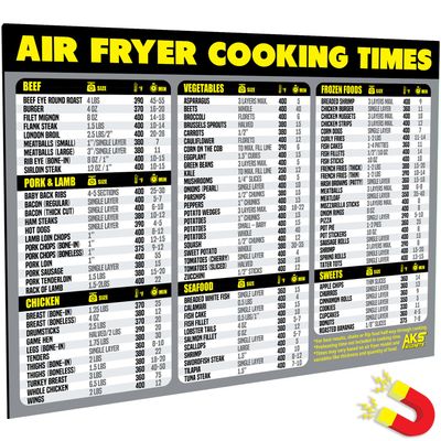 Air Fryer Cheat Sheet Magnet, Cooking Times & Temperature Guide 2026 (Grey)