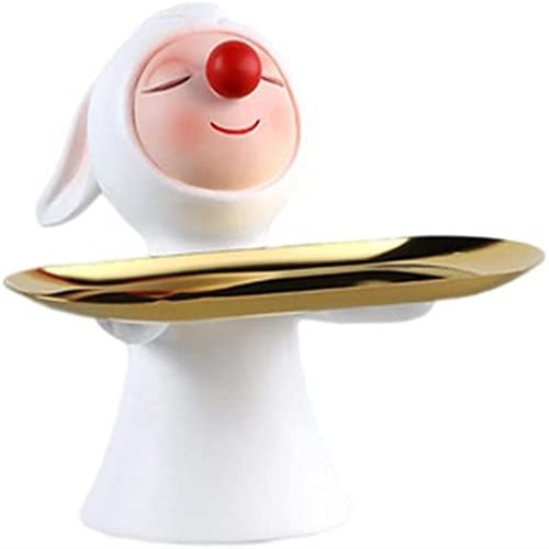 Red Nose Rabbit Figurine Storage Tray Red Nose Rabbit Ornament Bunny Statue Animal Desktop Ornament for Easter Home Desktop Decoration - Rectangle Tray