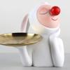 Red Nose Rabbit Figurine Storage Tray Red Nose Rabbit Ornament Bunny Statue Animal Desktop Ornament for Easter Home Desktop Decoration - Round Tray view 2