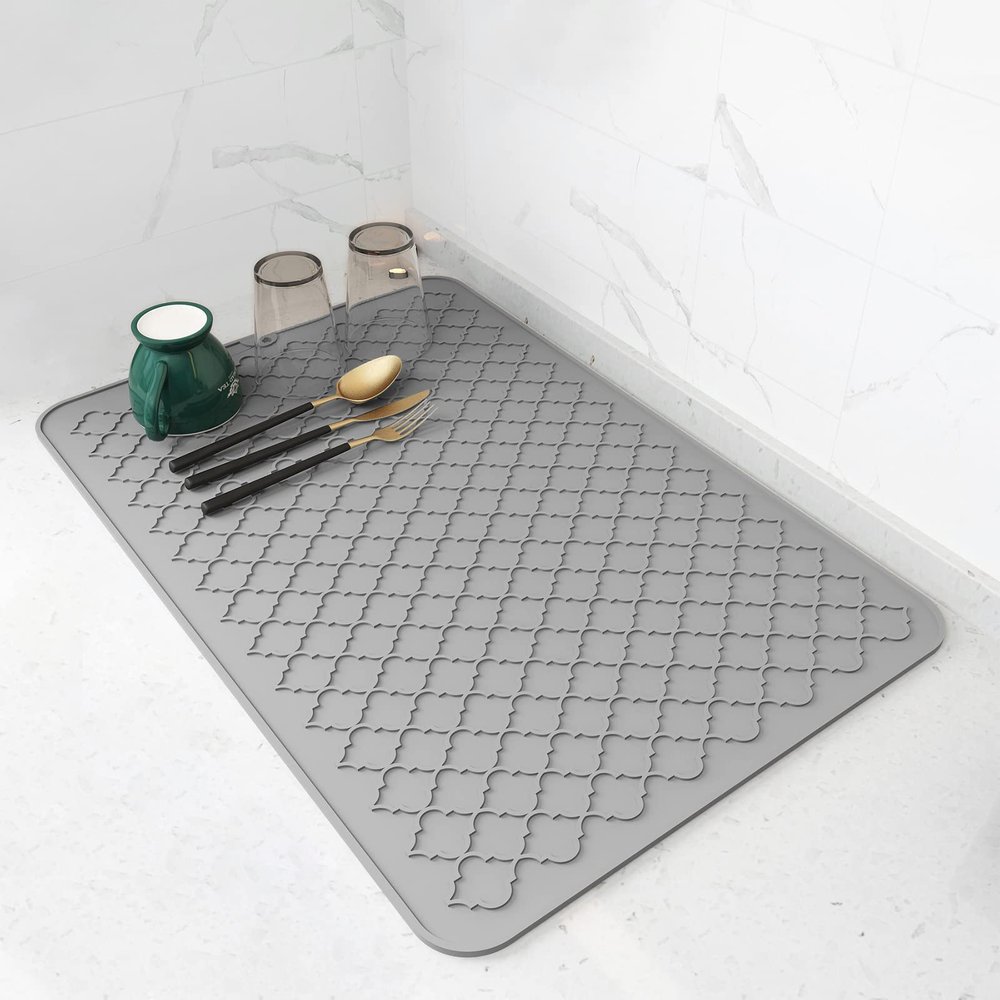 AMOAMI-Dish Drying Mats for Kitchen Counter-Silicone Dish Drying Mat-Kitchen Dish Drying Pad Heat Resistant Mat-Kitchen Gadgets Kitchen Accessories Kitchen Small Appliances(16" x 24", GREY)