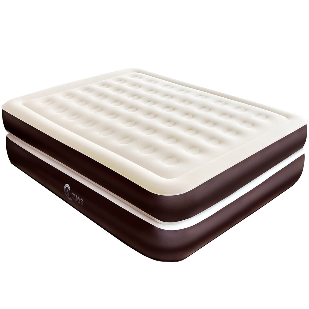Ciays Air Mattress with Built-in Pump, 16" Elevated Blow Up Mattress with Carrying Bag for Home and Camping, Inflatable Air Bed, King, Brown