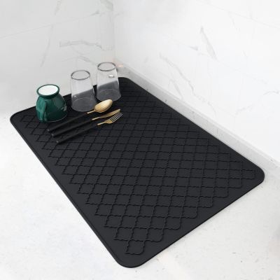 AMOAMI-Dish Drying Mats for Kitchen Counter-Silicone Dish Drying Mat-Kitchen Dish Drying Pad Heat Resistant Mat-Kitchen Gadgets Kitchen Accessories Kitchen Small Appliances(16" x 24", BLACK)
