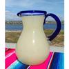 Unknown1 Dos Mexican Hand Blown Glass Pitcher Cobalt Blue Rim and Handle (84 Oz) view 2
