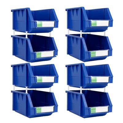 DJC Supply 5.9" X 9.4" X 4.9" BLUE Heavy duty thermoplastic storage bin organizer, Stackable, Hangable, Side-connect, Great for tools, parts crafts and more! (8 PACK)