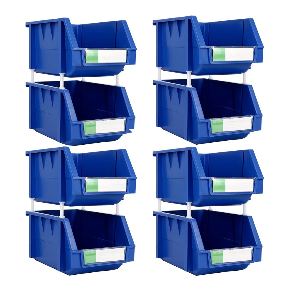 DJC Supply 5.9" X 9.4" X 4.9" BLUE Heavy duty thermoplastic storage bin organizer, Stackable, Hangable, Side-connect, Great for tools, parts crafts and more! (8 PACK)