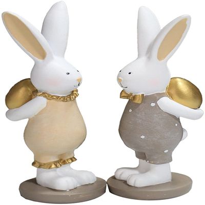 2pcs Rabbit Statue Bunny Figurines Easter Egg Bunny Ornament for Easter Home Desktop Decoration