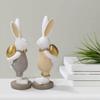 2pcs Rabbit Statue Bunny Figurines Easter Egg Bunny Ornament for Easter Home Desktop Decoration view 4