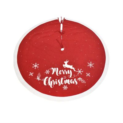 ZHENYANG CAREG Red Christmas Tree Skirt Knitted Tree Skirt Apron Knitted Snowflake Deer Embroidery Merry Christmas Home Decoration (Color : As Show)