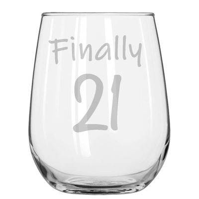 alankathy mug Finally 21 birthday gift for sister friend coworker brother (17 OZ STEMLESS WINE GLASS)