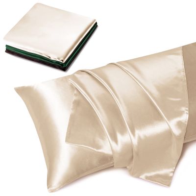 TREELY 2 Pack Satin Pillow Covers 20x60 Inches, Beige