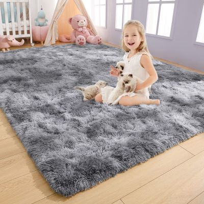 AROGAN Soft Rainbow Area Rugs for Girls Room 5x8 Feet, Fluffy Girls Bedroom Rugs, Princess Rug, Cute Colorful Carpet for Kids Teens Nursery Toddler, Grey