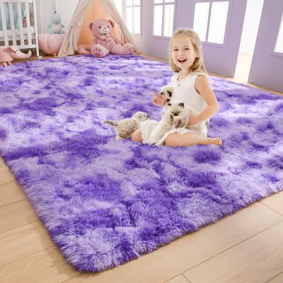 AROGAN Soft Rainbow Area Rugs for Girls Room 4x6 Feet, Fluffy Girls Bedroom Rugs, Princess Rug, Cute Colorful Carpet for Kids Teens Nursery Toddler, Purple
