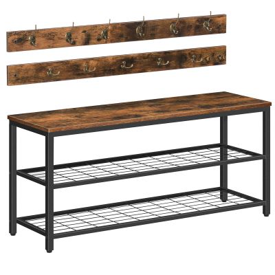 HOOBRO Hall Tree with Bench, Coat Rack Shoe Bench Set, Entryway Shoe Rack with Coat Hooks, Hall Tree, 39.4" L x 11.8" W x 18.1" H, Industrial, for Front Door, Rustic Brown BF071MT01G1