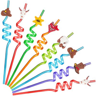 24 Pieces Western Cowboy Party Favors Cowgirl Straws Reusable Drinking Plastic Straws Kids Western Party Supplies for Birthday Baby Shower