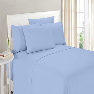 100% Organic Cotton 1200 Thread Count Olympic Queen(66"x80") Light Blue Sheet Set | Sateen Weave |Hotel Luxury Bedding 4 Piece Sheet Sets| Breathable & Soft | Fits Upto 13" Deep Pocket Mattress.