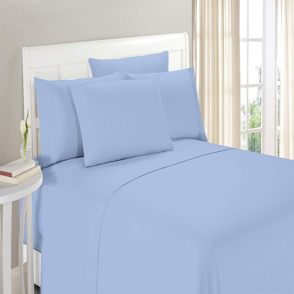 100% Organic Cotton 1200 Thread Count Olympic Queen(66"x80") Light Blue Sheet Set | Sateen Weave |Hotel Luxury Bedding 4 Piece Sheet Sets| Breathable & Soft | Fits Upto 13" Deep Pocket Mattress.