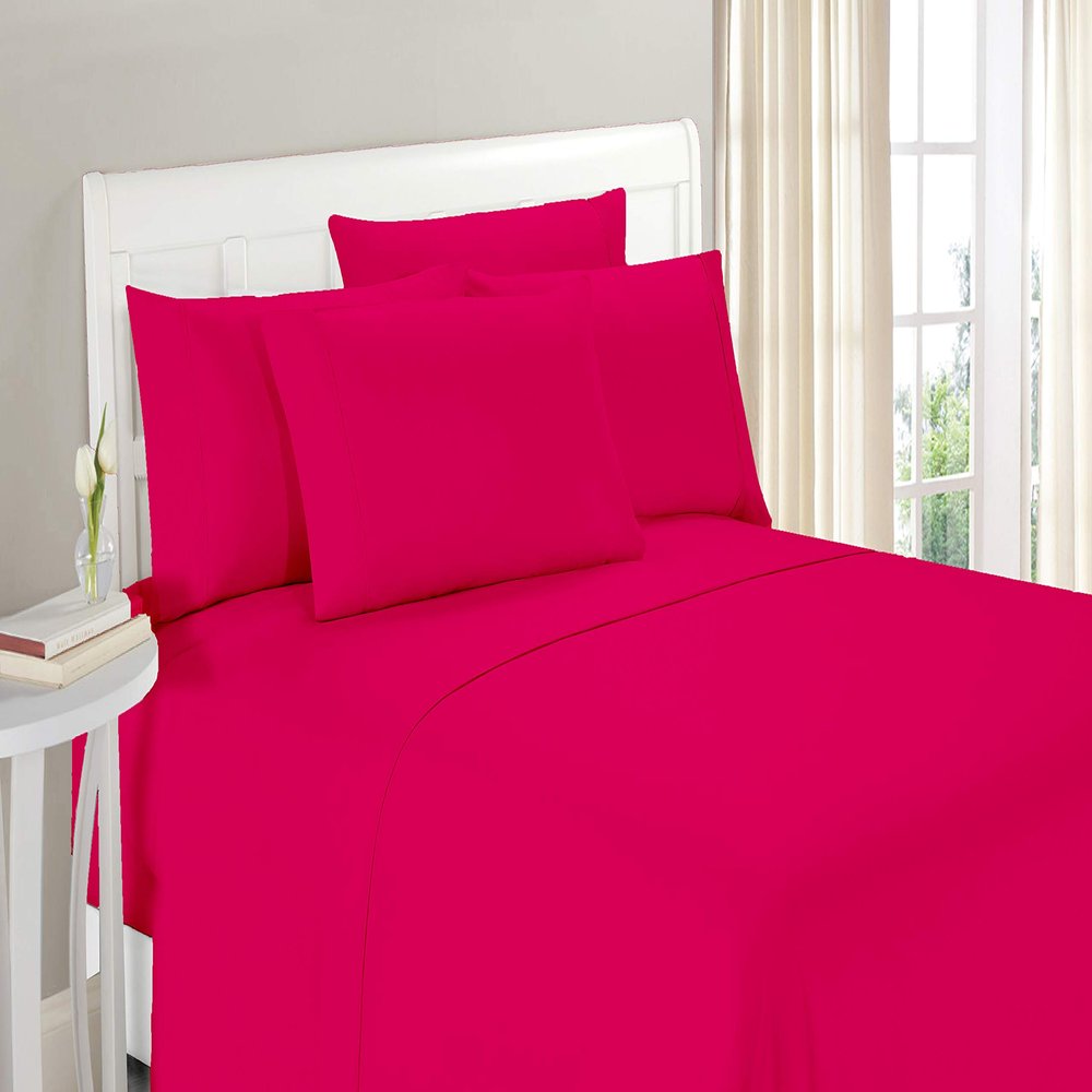 100% Organic Cotton 1200 Thread Count Queen(60"x80") Hot Pink Sheet Set | Sateen Weave |Hotel Luxury Bedding 4 Piece Sheet Sets| Breathable & Soft | Fits Upto 20" Deep Pocket Mattress.