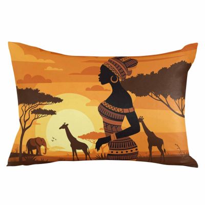 ARTSHOWING African Women Decorative Throw Pillowcase, Super Soft Cozy Satin Cushion Pillow Cover for Couch Bed Sofa Patio 20x26inch, Easy Care - Sunset Calm Evening