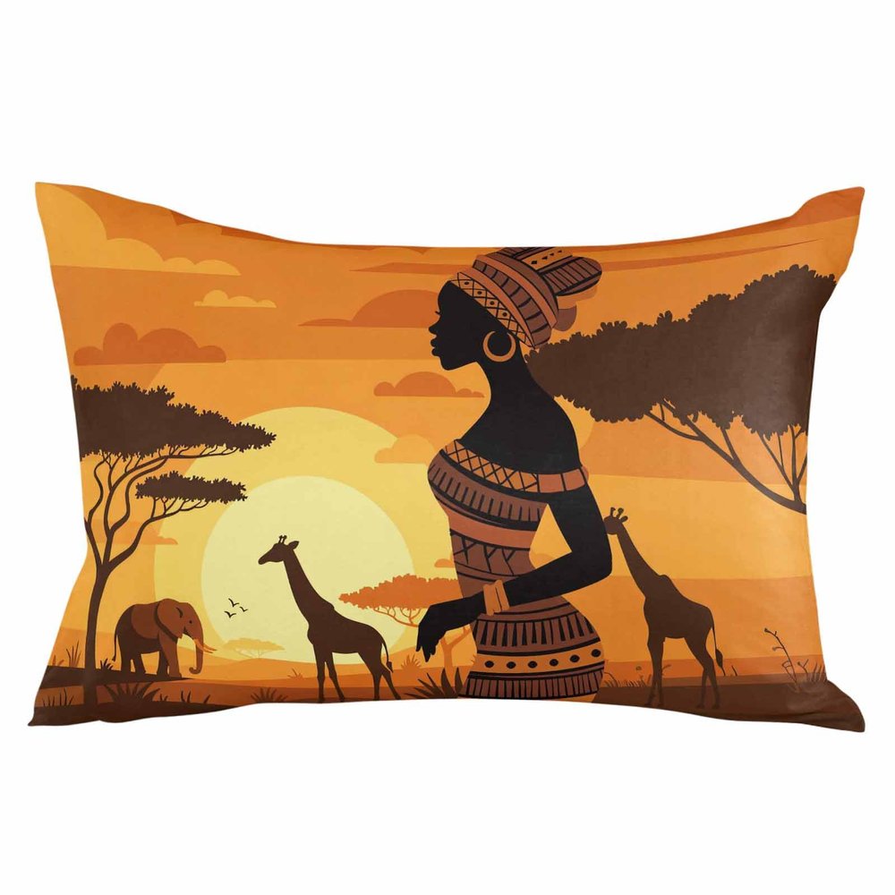 ARTSHOWING African Women Decorative Throw Pillowcase, Super Soft Cozy Satin Cushion Pillow Cover for Couch Bed Sofa Patio 20x26inch, Easy Care - Sunset Calm Evening