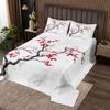 Erosebridal Cherry Blossom Bedspread Set 3Pcs,White Grey Marble Quilt Set for Girls Women Red Flower Floral Coverlet Set King Size Japanese Style Bed Cover Botanical Theme Bedspread Set,Soft view 1